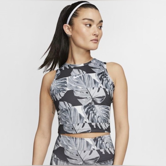 Nike Women's Fast Dry Fit Printed Running Leaf Print Cropped Tank - Picture 2 of 10